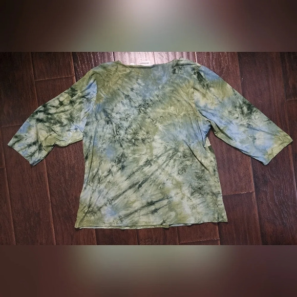 Avenue Womens Stretchy Green V Neck Long Sleeve Blouse - Picture 2 of 9